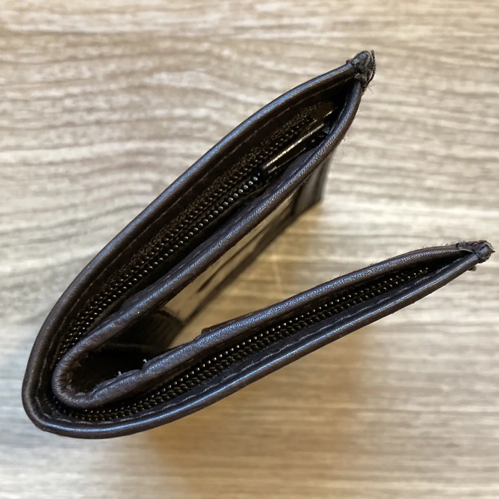 Leather hand craft bifold wallet card key chocolate brown NWOT
